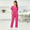 Uniformes de enfermeiro de hospital transfronteiriços, conjuntos de duas peças para scrub, bordado carimbado a quente, tecido grosso TRS, vestuário de trabalho para clínicas no exterior em estoque