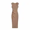 Vestido tailandés para vacaciones de verano, favorecedor y que ilumina, con escote cuadrado, tirantes anchos, diseño acanalado, corte ajustado, vestido midi tipo tank top sexy bodycon