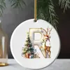 Nueva decoración navideña transfronteriza: Colgante acrílico 2D con letra y diseño de ciervo para árbol de Navidad y decoración navideña del hogar