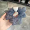 Estilo Coreano Simples Xadrez Azul Coração Elástico de Cabelo Grande Intestino para Mulheres Elástico de Cabelo com Sensação de Alto Padrão Acessório de Cabelo Versátil Corda de Cabelo de Alta Elasticidade