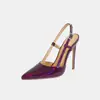 Producto popular de comercio exterior: Sandalias de tacón alto de punta fina cerradas en color nude puro con amortiguación de aire y tacones finos, talla grande para mujer