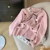 Estação Europeia Outono e Inverno Novo Gola Redonda Laço de Coração Renda Tricô Cardigan Moda Feminina Elegante Estilo Celebridade Suéter