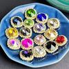 Hebilla de cristal con borde de diamante cosido a mano, estilo chino, redonda, de cristal, con diamantes de imitación, hecha a mano, accesorios para vestido de novia DIY