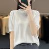 Camiseta de manga corta de lino fino y dorado para mujer, nueva moda de verano, versátil, cuello redondo, seda helada, media manga, para mujer