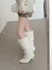 Nicho Tacón Punta Fina Peludo Nuevos Zapatos Botas de Mujer 2025 Nuevo Invierno Punta Fina Manga Botas de Jinete