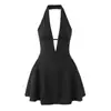Vestido Sexy de Cuello Halter en V Profundo Estilo Europeo y Americano Cintura Ajustada Otoño Nueva Moda Falda Corta Ajustada Elegante para Mujer