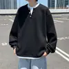 Sudadera Retro Americana Falsa de Dos Piezas con Cuello Henry para Hombre, Nuevo Estilo Otoño e Invierno, Estilo Hong Kong Suelta Casual Camisa Base de Manga Larga