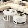 Mesa de Chá Redonda de Ardósia Estilo Italiano de Alto Padrão para Apartamentos Pequenos, Conjunto de Mesas Minimalista Moderno Popular de Luxo Leve para Uso Doméstico