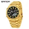 Reloj Digital Sanda Pantalla Dual Sincronizada Multifuncional para Hombre Octagonal Cuenta Regresiva Luminoso 3376
