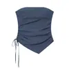 Ropa de Mujer Transfronteriza al por Mayor 2026 Verano Nuevo Estilo Chica Picante Top Bandeau de Mezcla de Lino con Cordón y Pliegues