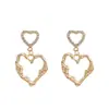Nuevos Pendientes Dorados con Forma de Corazón de Pedrería Estilo Coreano Geométricos de Moda Tachuelas Accesorios para Orejas Minimalistas de Nicho