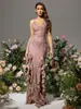 Nuevo vestido de noche Amazon europeo y americano sexy con volantes, abertura alta, escote en V profundo, lentejuelas, corte ajustado, estilo sirena