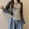 Tiro Real Europeo y Americano Camiseta de Manga Larga de Algodón Raglán de Color Contrastante Y2K para Mujer Otoño e Invierno Camiseta Base Superior