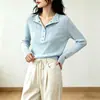 Camiseta de Punto Canalé de Manga Larga para Mujer Otoño Temprano 2026, Estilo Coreano Versátil Suave para el Trabajo Ajustada