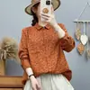 Camisa de algodão com gaze de camada dupla para mulheres, estampa floral artística vintage, macia, hipoalergênica, respirável, algodão puro, top de corte solto