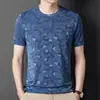 Camiseta Masculina Nova Jacquard Tamanho Grande Respirável Solta Manga Curta Verão Gola Redonda Seda Gelo Manga Curta Camiseta Casual