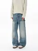 Muxi Roupas Estilo Rua Americano Jeans de Botão Lenhador para Homens, Vibe de Outono Calças de Trabalho Flare Wide-Leg Vintage