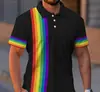 Camisa Polo de Manga Curta Color Block com Gola Cruzada Amazon Verão Europeu e Americano Botões Masculina