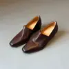 Mocasines de piel para mujer con diseño plisado, versátiles y elegantes, calzado pequeño de piel sin cordones, estilo retro simple con tacón grueso