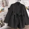 Blazer Feminino Novo Estilo Coreano Cor Café com Cinto para Primavera e Outono de 2026, Corte Slim, Jaqueta de Terno Pequena Elegante e Fashion