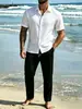 Roupas masculinas transfronteiriças 2026 verão nova camisa masculina de manga curta cor sólida, leve, adequada para praia, versátil do dia a dia e casual