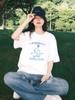 Camiseta de Algodón de Manga Corta para Mujer, Nuevo Estilo Americano Holgada Casual, Camiseta Blanca de Verano de Media Manga, Ropa Versátil de Talla Grande para Mujer, Exportación