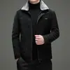Abrigo de Cuero para Hombre con Cuello de Piel de Cordero, Chaqueta Gruesa de Ante para Invierno, Top Corto Casual