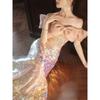 Vestido de Noche de un Hombro para Mujer 2026 Estilo Nuevo Lujo Ligero Nicho Rosa Cumpleaños Graduación Ceremonia de Mayoría de Edad Examen de Arte Vestido de Lentejuelas