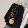 Nova coleção Outono/Inverno 2026: Moletom casual, de gola redonda, com estampa de cachorro, de corte solto, estilo coreano, para mulheres, adequado para estudantes