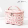 Bolsa de Maquillaje Portátil Personalizada Estilo Coreano Ins con Forma de Corazón para Viajes, Neceser Cilíndrico a Cuadros Bloque de Color Multifuncional