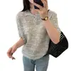 Suéter de Punto Calado Nuevo, Único y Exquisito para Mujer, Camiseta Dulce Holgada con Cuello Polo, Top Fresco y Ligero