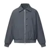 FORN3 Harrington Retrô Atmosfera Cinza Profundo Gola Alta Jaqueta com Zíper Roupas de Algodão Casaco Curto de Lã Casual