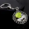 Chaveiro de Trevo de Quatro Folhas Fluorescente, Chaveiro de Bola de Cristal Brilhante da Sorte, Chaveiro Grande de Cristal de Trevo de Quatro Folhas Giratório