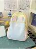 Nova Mochila Color Block de Ombro Duplo para Estudantes com Orelhas de Coelho Desenho Animado Grande Capacidade Mochila Escolar Mochila Leve para Uso Externo para Meninos e Meninas