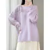 Nuevo Suéter de Punto de Lana Pura Off-Shoulder Otoño/Invierno 2026 Manga Larga para Mujer con Calados Bordados