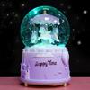 Carrusel de Corazón Girly Bola de Cristal Musical para Niños Caja de Música Luz Nocturna Adorno de Escritorio Regalo para Estudiante