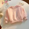 Sudadera Lisa de Cuello Redondo para Niña Estilo Primavera y Otoño Holgada de Manga Larga Pulóver Casual Infantil Ropa Infantil Estilo Coreano