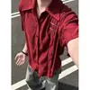 Nova camisa de manga curta estilo chinês cor bordô, seda gelada com toque fresco para homens, tendência nacional de verão, luxo leve, camisa de design de alta qualidade