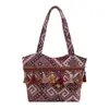 Bolsa Tote Grande Capacidade Transfronteiriça Tendência Feminina Nova Moda Estilo Étnico Estudante Portátil Estilo Aula Franja Ombro