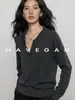 Con Jian Solapa de Otoño Manga Larga Tejido para Mujer Holgado Estilo Old Money Casual Perezoso Top para el Día a Día