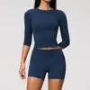 Conjunto de Roupas de Yoga Novo Estilo 2026 Transfronteiriço para Mulheres, Corte Justo, Afina a Cintura, Manga Média, Conjunto Esportivo para Fitness ao Ar Livre e Corrida 8455