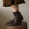 Botines Chelsea para Mujer de Cuero Lavado de Calidad con Panel Elástico Punta Fina Retro Tacón Medio Grueso Versátiles para Viajes Cortos de Mujer