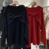 Vestido Suéter Coreano Dongdaemun Otoño/Invierno Sexy Lazo Tejido Casual Único Hombros Descubiertos Longitud Media Navidad y Año Nuevo