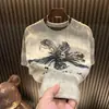 2026 Año Nuevo Manga Corta Flor de Mandala para Hombre Brillante Desgastado Top de Moda Lujo Ligero Camiseta de Cuello Redondo