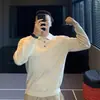 Suministro Directo de Fábrica Camiseta Retro de Canalé Estilo Americano Camisa Polo para Hombre Base de Punto Camiseta Elástica Suéter de Otoño e Invierno