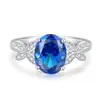 Anel de Prata de Lei S925 Borboleta Diamante Flash Oval Azul Real Diamante de Alto Carbono Luxo Acessível Joias de Ponta Presente para Melhores Amigas