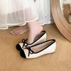 Versión con Aumento de Altura Interior ~ Zapatos de Lazo Bajo Estilo Hada Francés para Mujer Primavera y Otoño Suela Suave Combinación de Colores Zapatos Estilo Chanel Pequeño