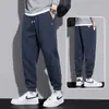 Calça de moletom forrada com fleece masculina, cor sólida, com punhos, calça casual, nova calça esportiva patchwork confortável para primavera/outono