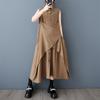 Foto Real Verano Nuevo Suelto Talla Grande Costuras Casual Moda Sencillo Dulce Vestido Camisero sin Mangas