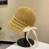 Sombrero de paja, sombrero playero con cordones, sombrero de paja para mujer, sombrero de viaje con protección solar, sombrero de playa con encaje.